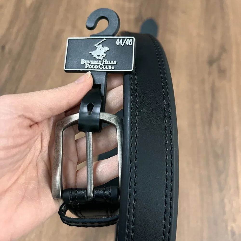 NEW Beverly Hills Polo Club Black Silver Belt 44/46